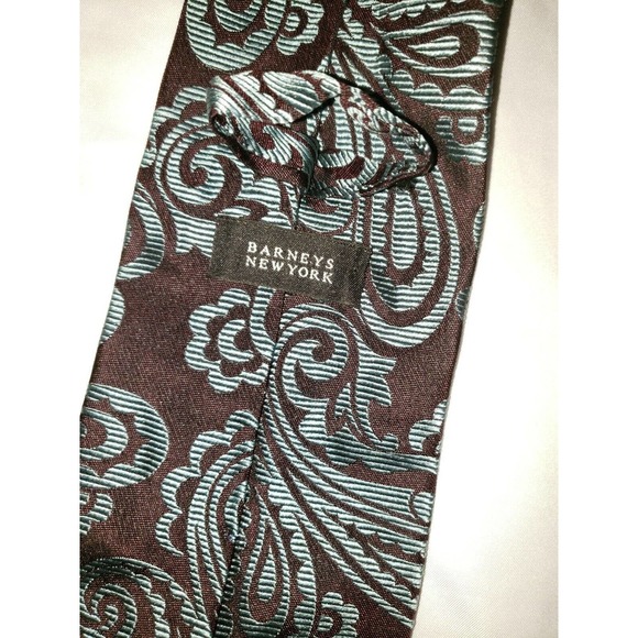 Barneys New York 100% Silk Tie Black Teal Paisley Weave Made in Italy University - Picture 3 of 6